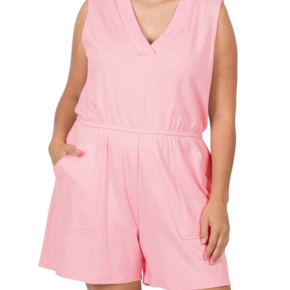 NEW COTTON SLEEVELESS ROMPER WITH  POCKETS DUSTY PINK PLUS SIZE 3X